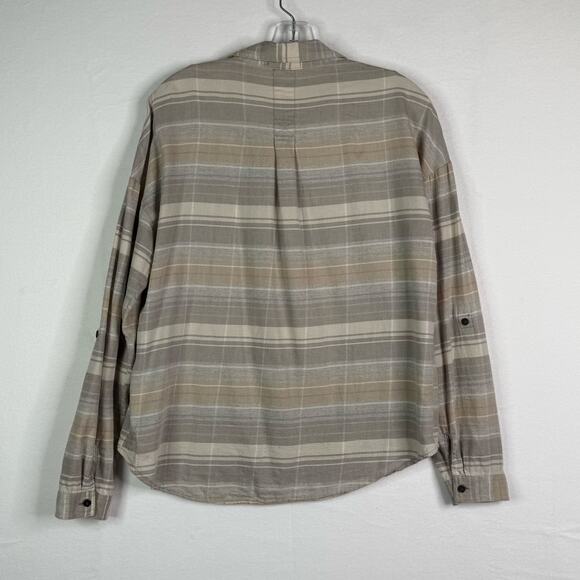 pRana Long Sleeve Button Up Striped Shirt Cream Brown Womens Medium - Picture 8 of 11